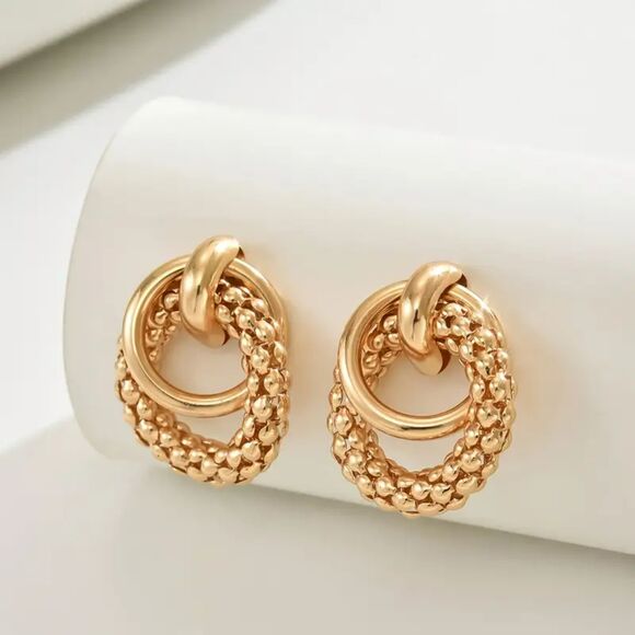 "Della" Chunky Geometric Circle Stud Earrings | Mob Wife Statement - Picture 3 of 4